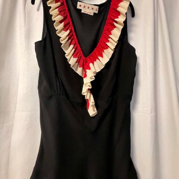 MARNI Silk Sleeveless Blouse with Ribbed Ruffle Detail IT 44 (US 8) - Picture 9 of 11